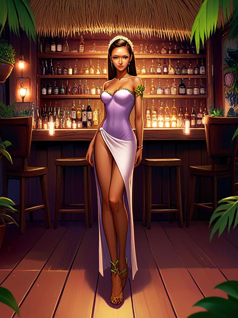 Stylish Woman in Elegant Tropical Bar Stylish Woman in Elegant Tropical Bar