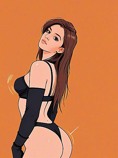Stylized Cartoon Woman in Black Lingerie and Gloves Digital Art