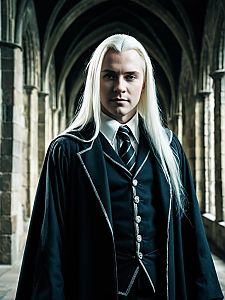 Man in Harry Potter Lucius Malfoy Costume Cinematic Realism Dramatic Portrait