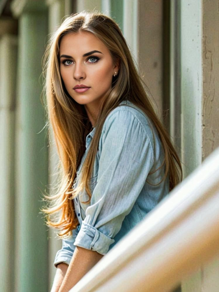 Portrait of a Woman in Denim Shirt