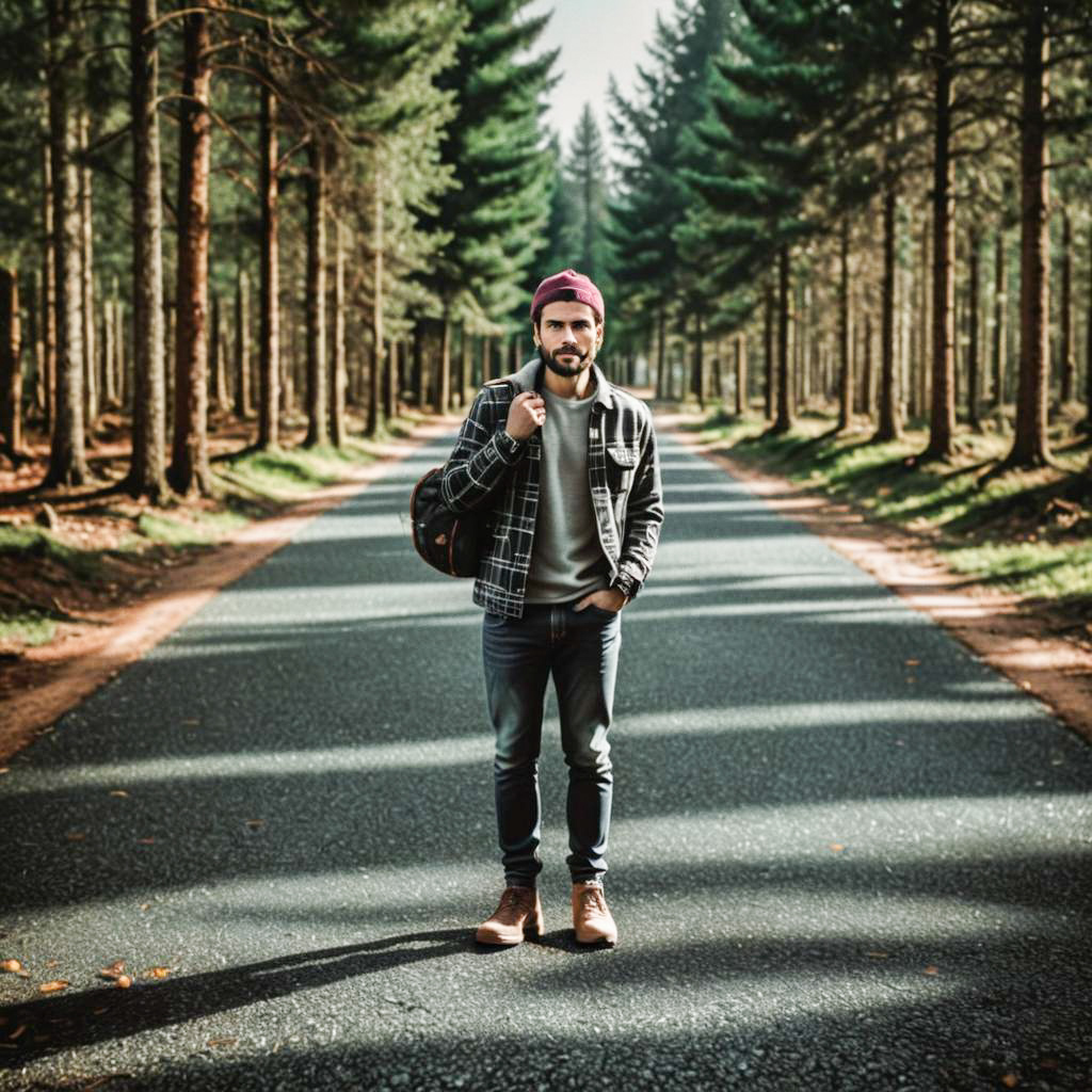 Confident Man on Forest Road