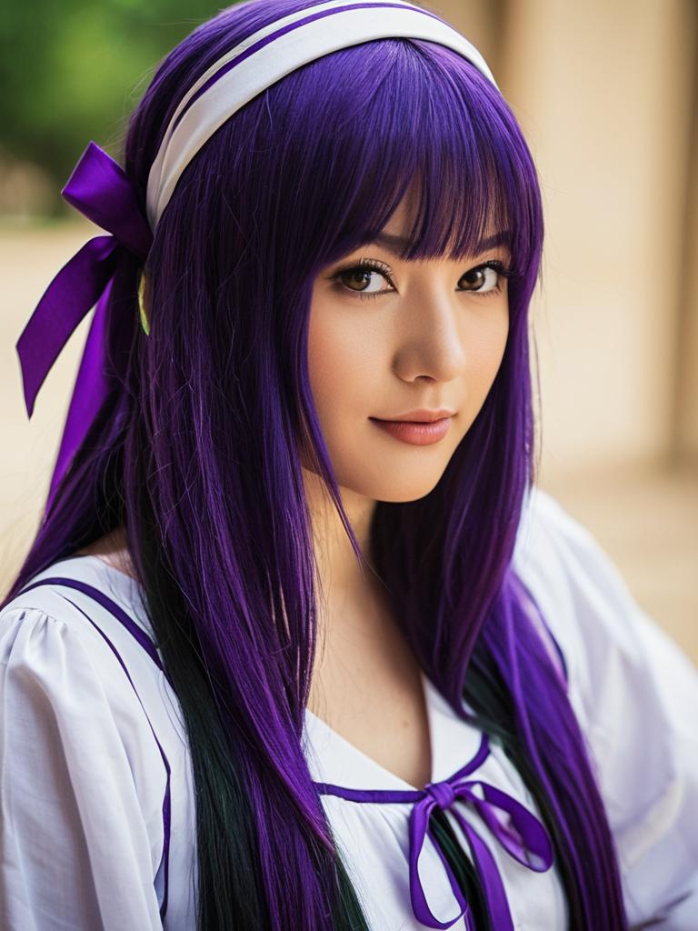 Portrait of Woman with Vibrant Purple Hair in Realistic Style