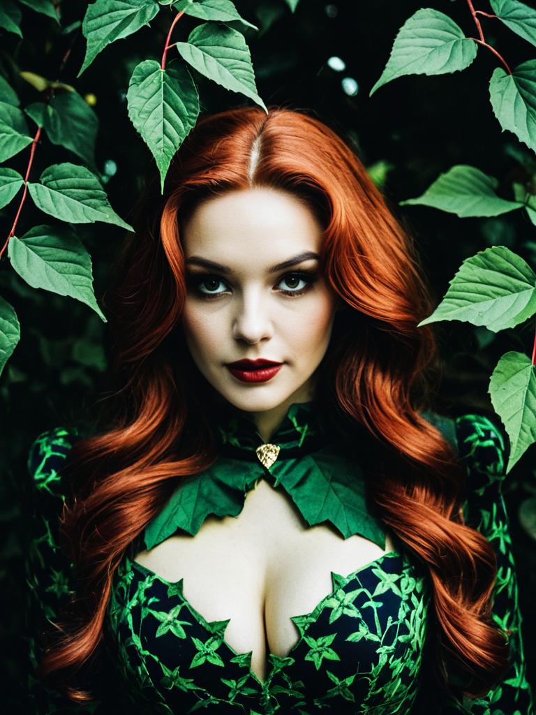 Vintage Poison Ivy Costume Woman Cinematic Realism Retro Villain Portrait