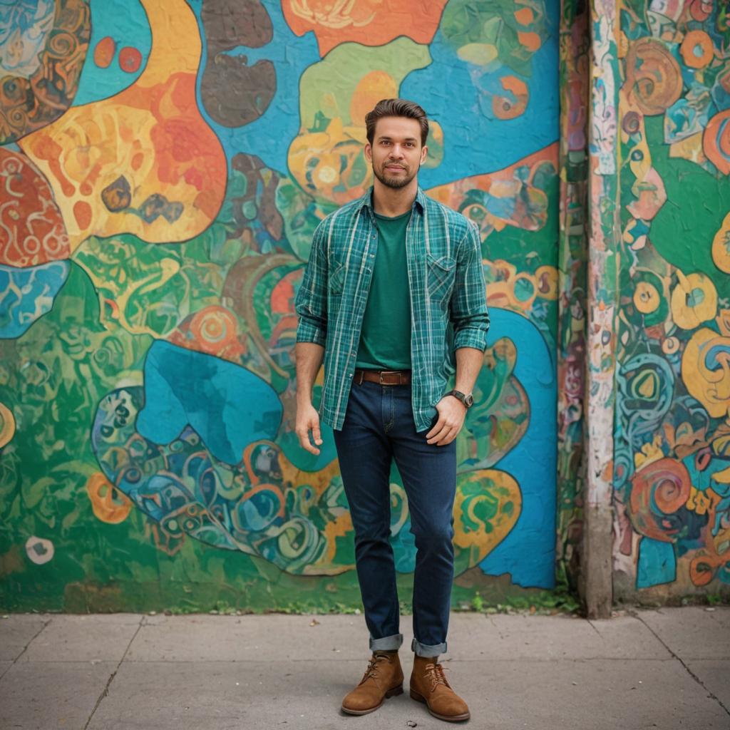 Confident Man in Trendy Fashion Against Graffiti Wall