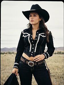 Woman in Black Cowgirl Costume with Western Style Outfit
