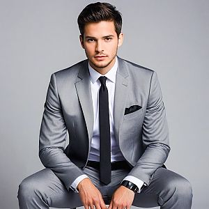 Confident Young Man in Gray Suit