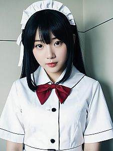 Realistic Kanao Tsuyuri Cosplay Woman in White Maid Outfit
