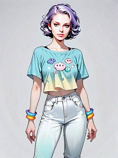 Stylish Woman Casual Outfit Realistic Comic Style Illustration
