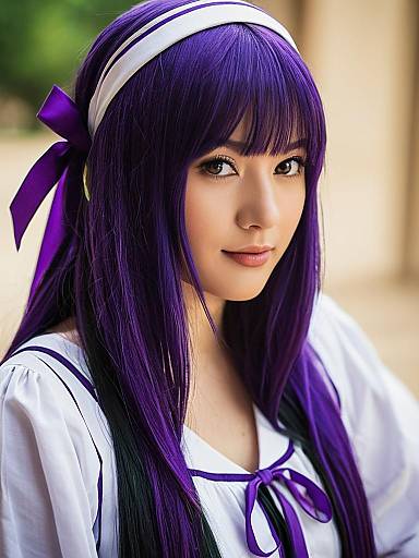 Portrait of Woman with Vibrant Purple Hair in Realistic Style