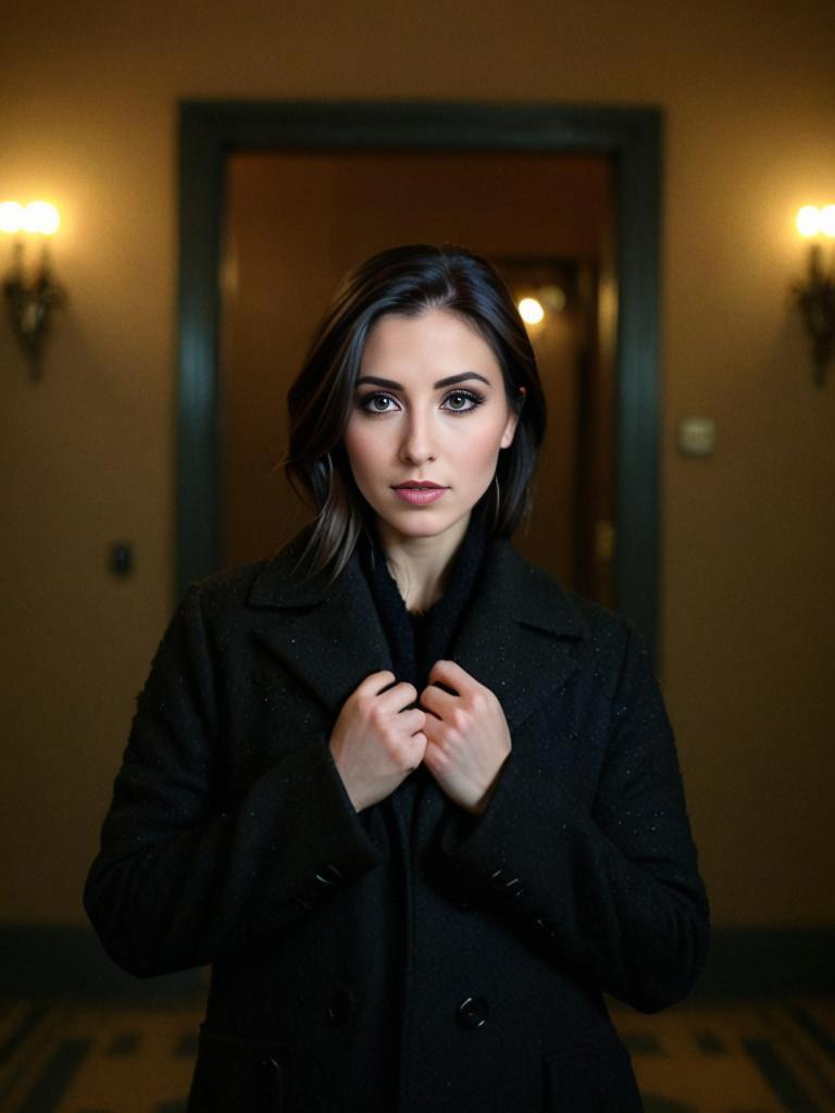 Elegant Woman in Black Coat