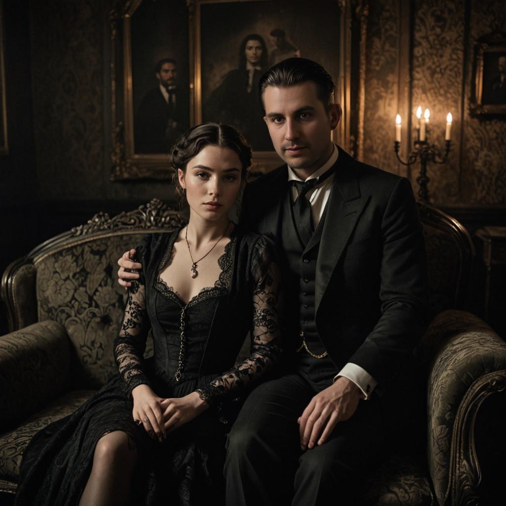 Elegant Couple in Formal Attire in Vintage Setting