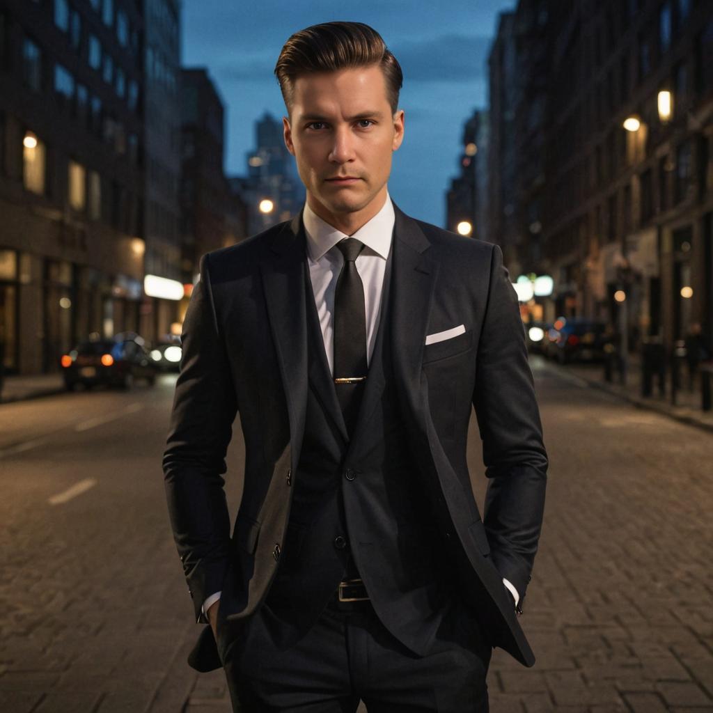 Confident Man in Formal Suit at Twilight