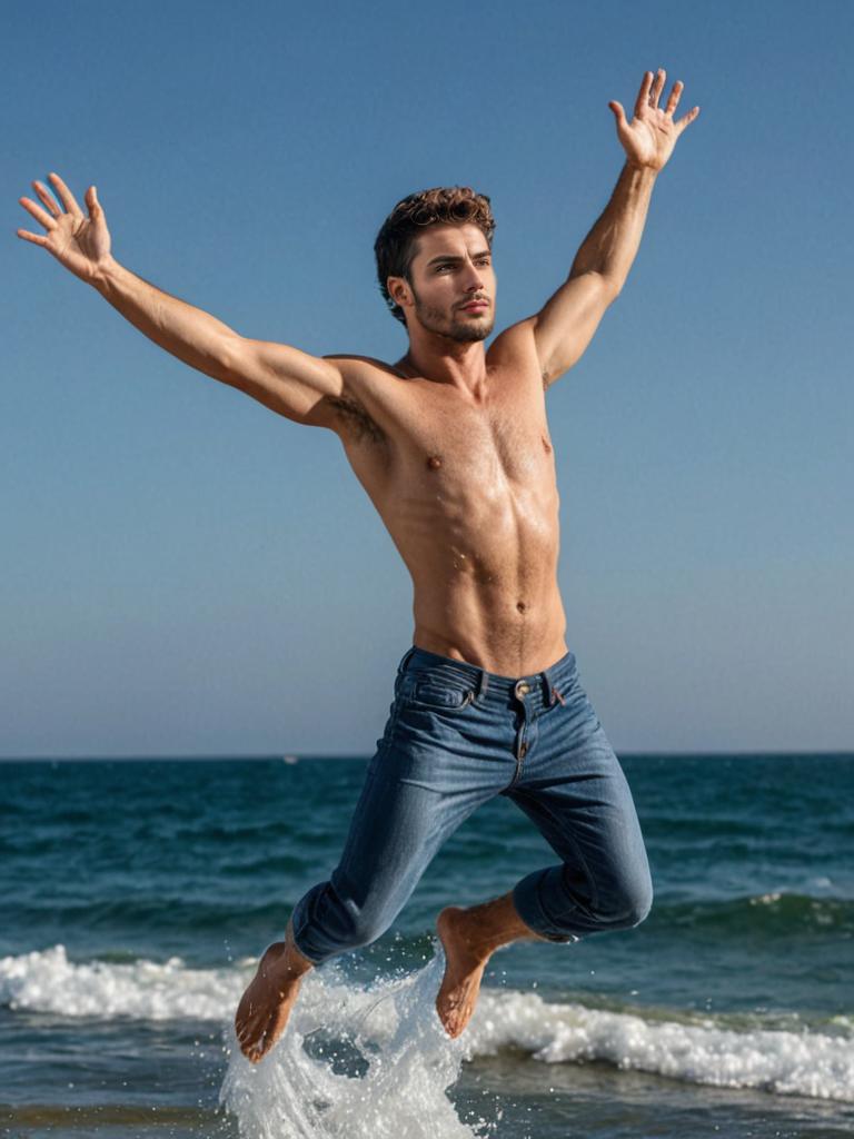 Man jumping on beach