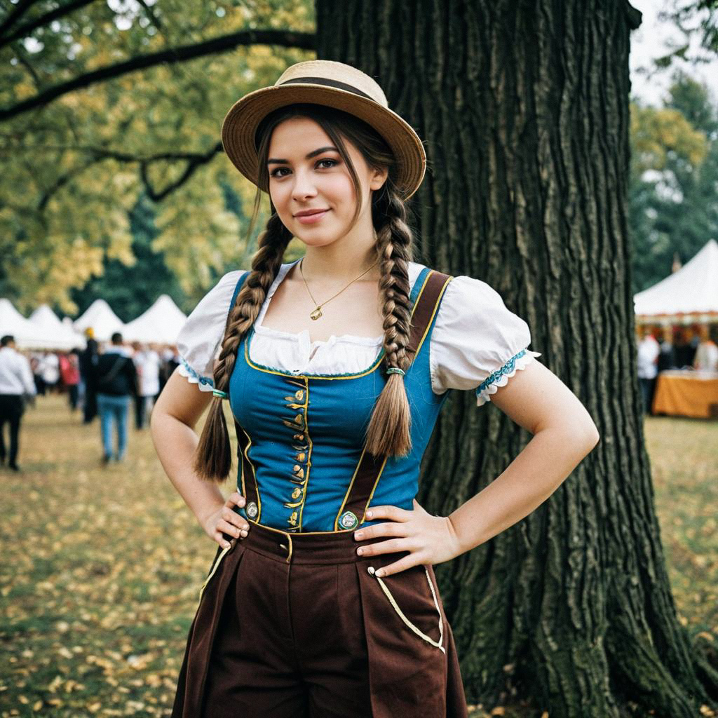 Young Woman in Oktoberfest Costume with Autumn Background