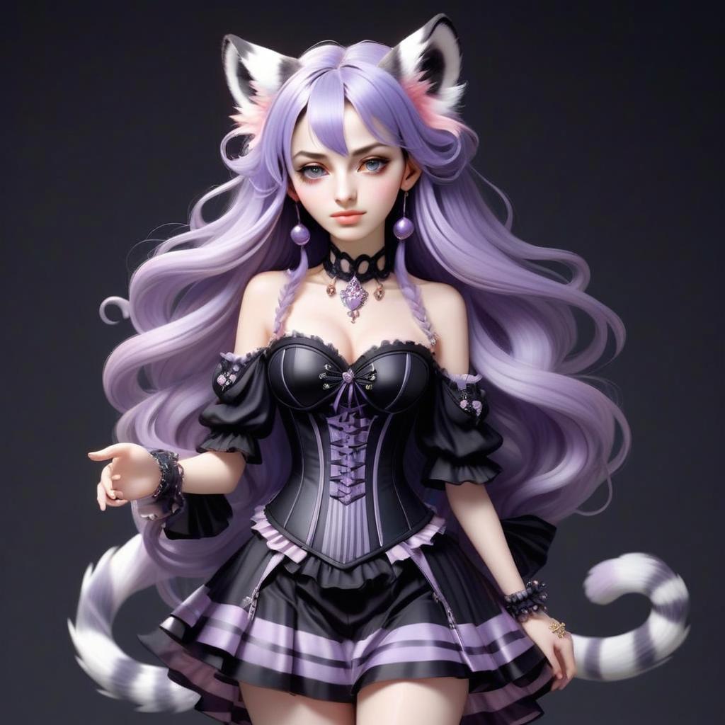 Fantasy Woman with Lavender Hair and Cat Ears