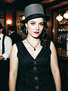 Vintage 1920s Speakeasy Costume Woman in Houndstooth Top Hat