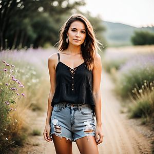 Confident Young Woman in Wildflowers