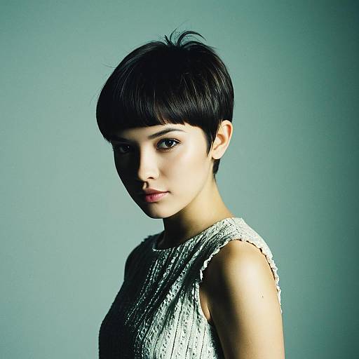 Portrait of Young Woman with Short Pixie Haircut in Soft Light