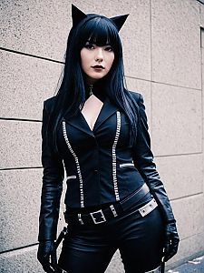 Realistic Blake Belladonna Cosplay Costume on Woman with Cat Ears
