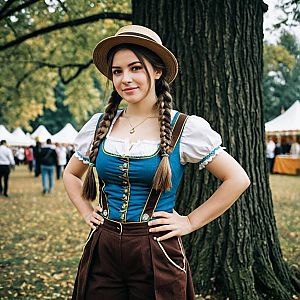 Young Woman in Oktoberfest Costume with Autumn Background