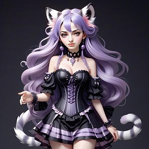 Fantasy Woman with Lavender Hair and Cat Ears