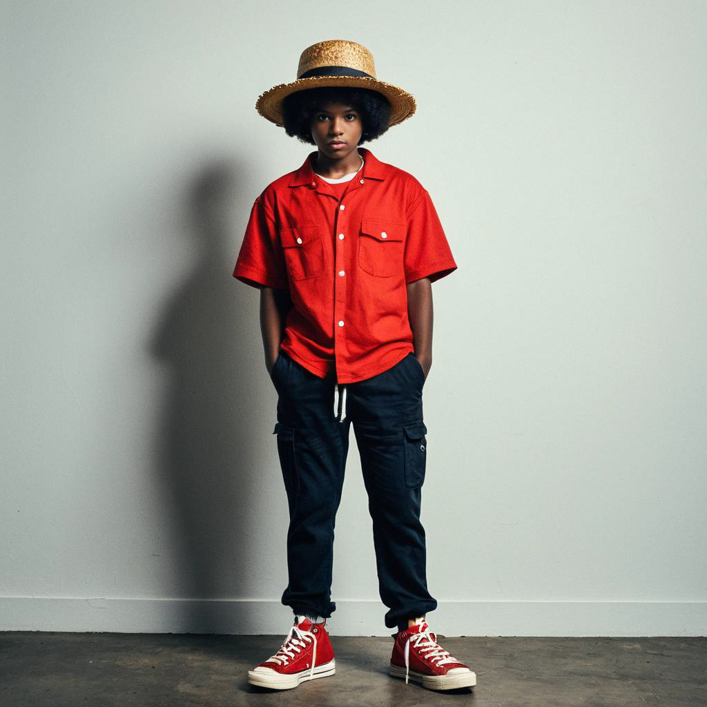 Young Man in Red Shirt and Straw Hat Young Man in Red Shirt and Straw Hat