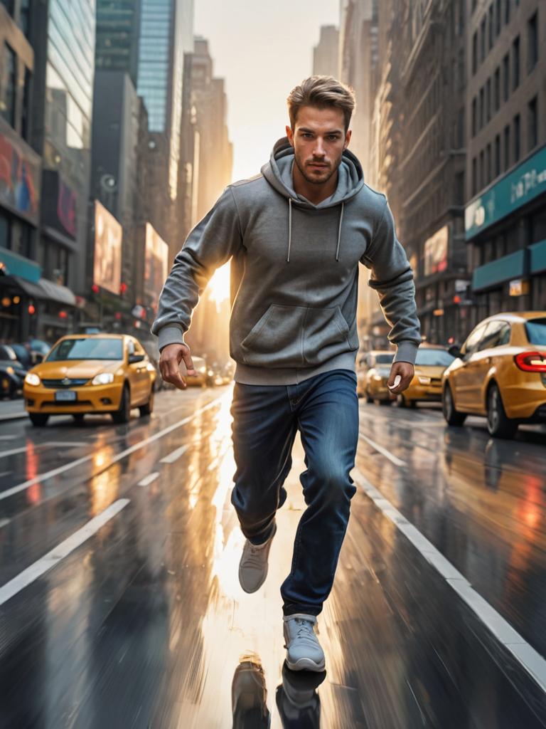 Dynamic man in motion in urban setting