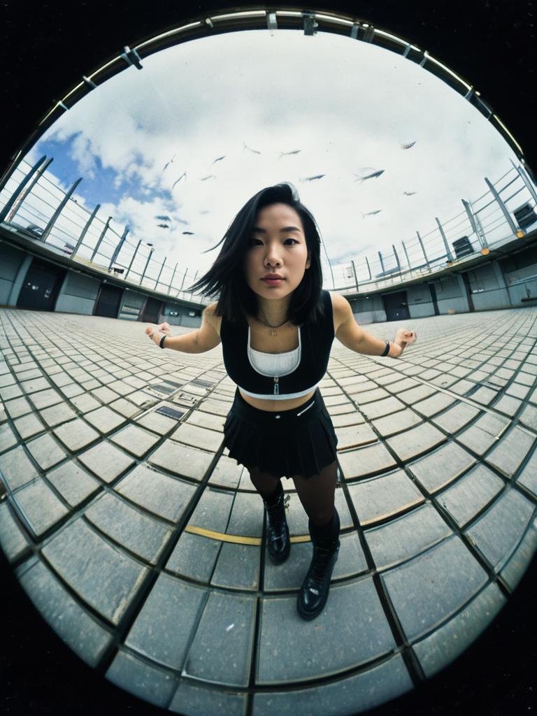 Contemporary Sporty Chic Woman in Sleeveless Black Cropped Top and Pleated Skirt