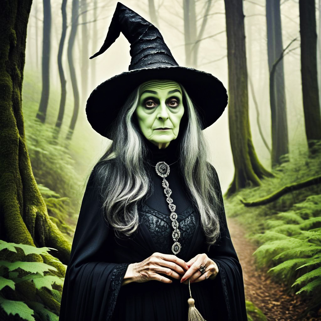 Elderly Witch in Mystical Forest