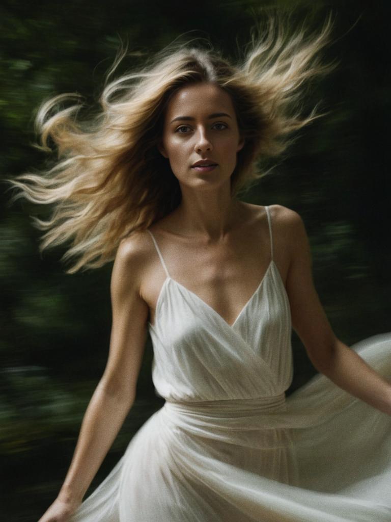 Ethereal Woman in White Dress