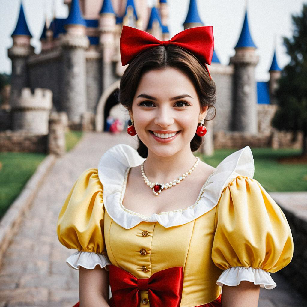 Young Woman in Yellow Gown with Castle Backdrop