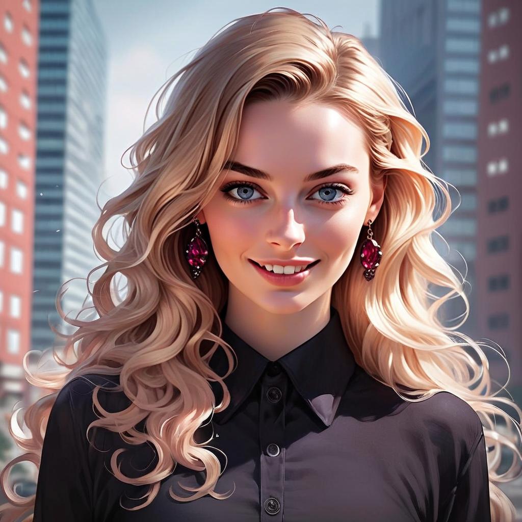 Smiling Blonde Woman in Urban Setting