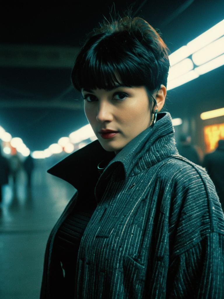 Blade Runner Inspired Woman in Futuristic Cyberpunk Coat