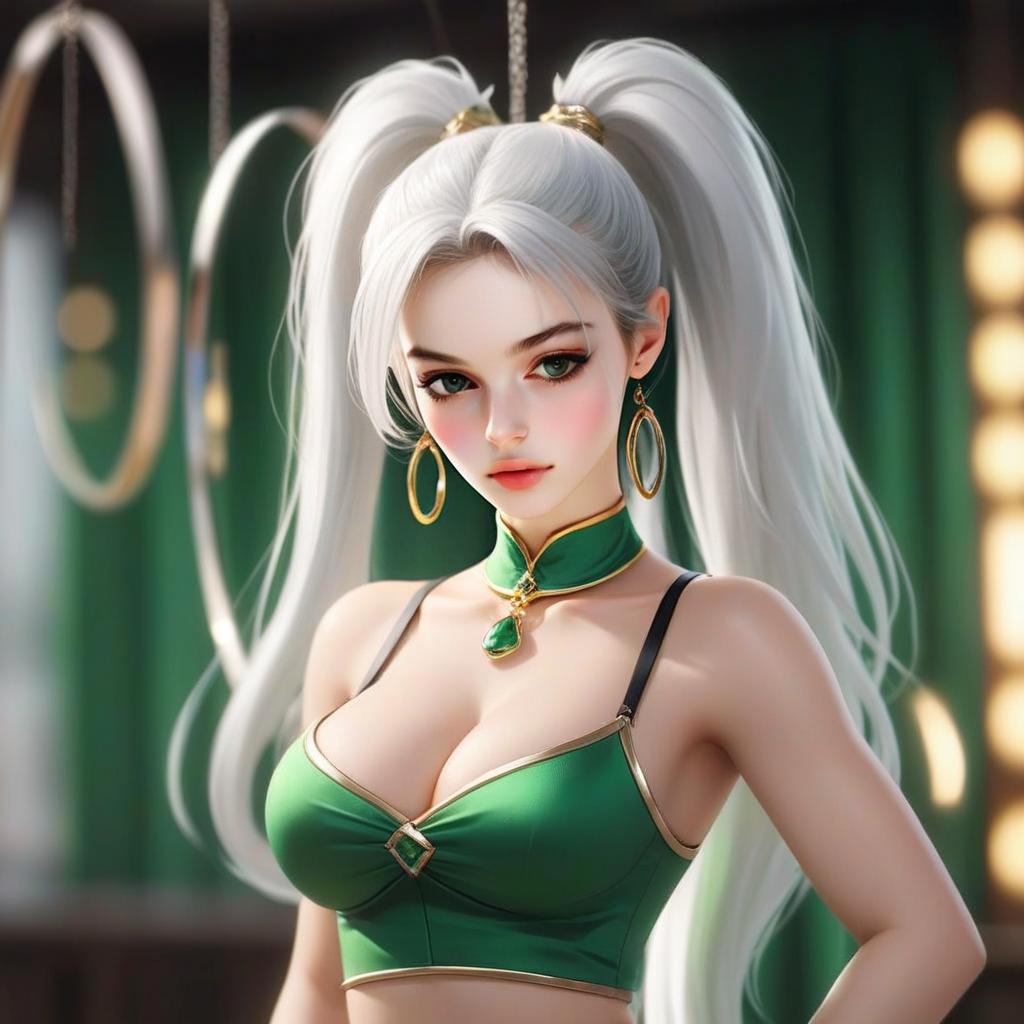 Young Woman with Silver Hair in Green Crop Top Young Woman with Silver Hair in Green Crop Top