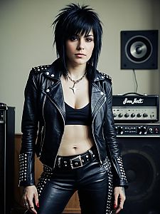 Photorealistic Joan Jett Rockstar Woman Cosplay Portrait in Studded Leather