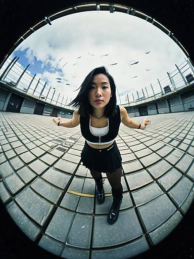 Contemporary Sporty Chic Woman in Sleeveless Black Cropped Top and Pleated Skirt