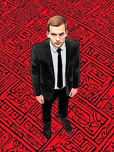 Man in Black Suit with Red and Black Background