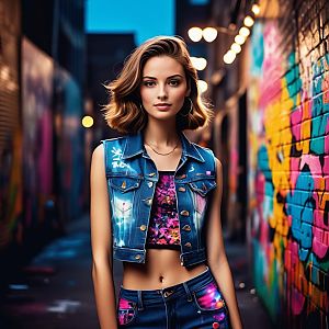 Confident Young Woman in Vibrant Urban Alley