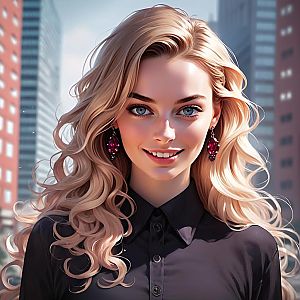 Smiling Blonde Woman in Urban Setting