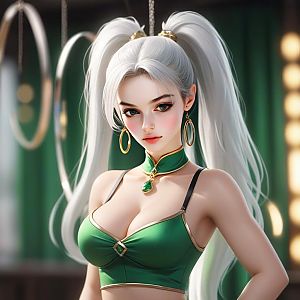 Young Woman with Silver Hair in Green Crop Top