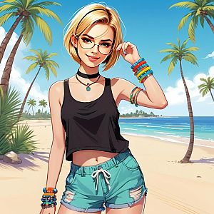 Stylish young woman on a sunny beach
