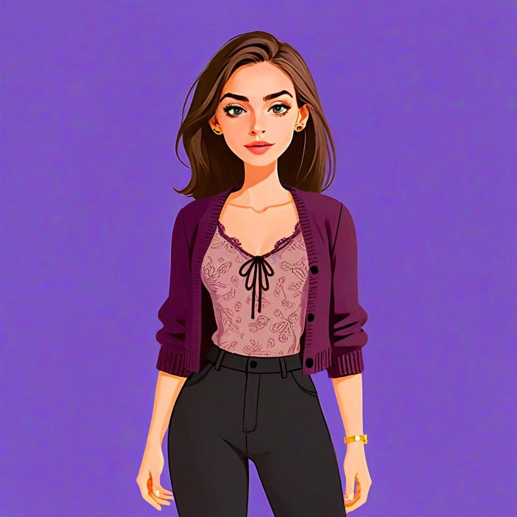 Business Casual Woman with Pretty Hair and Taupe Blouse Digital Illustration