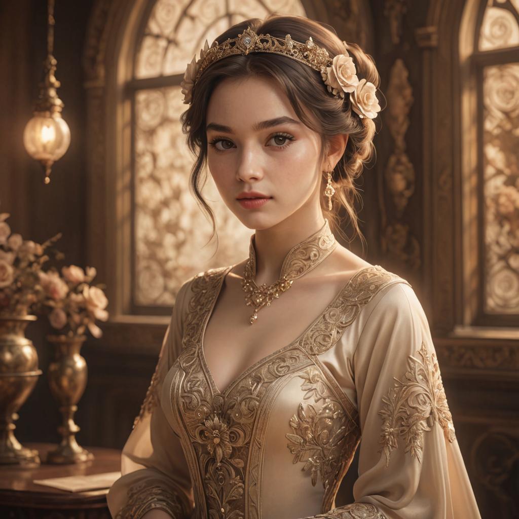 Anime-Inspired Regal Woman in Vintage Setting