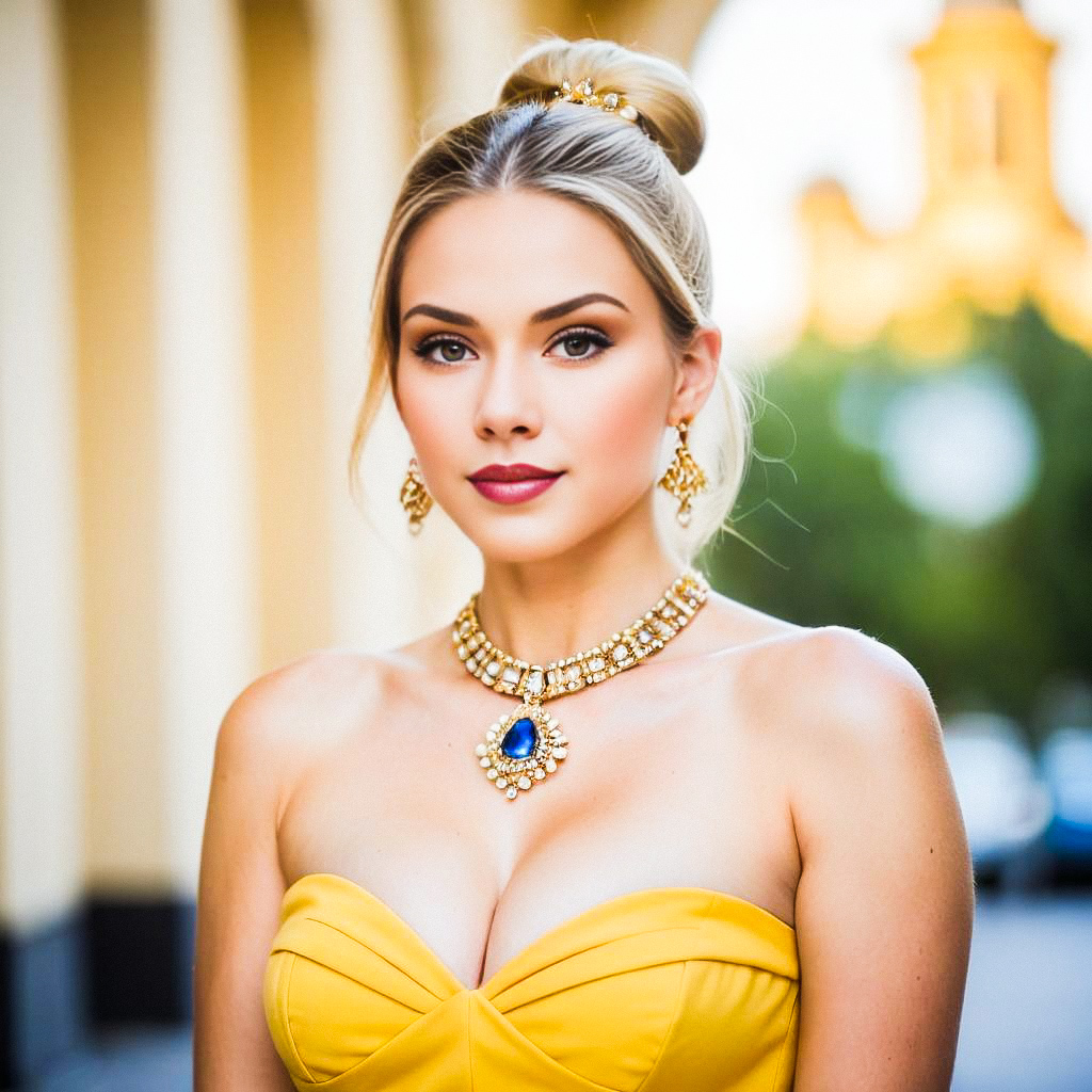Elegant Woman in Yellow Dress with Gold Jewelry Elegant Woman in Yellow Dress with Gold Jewelry