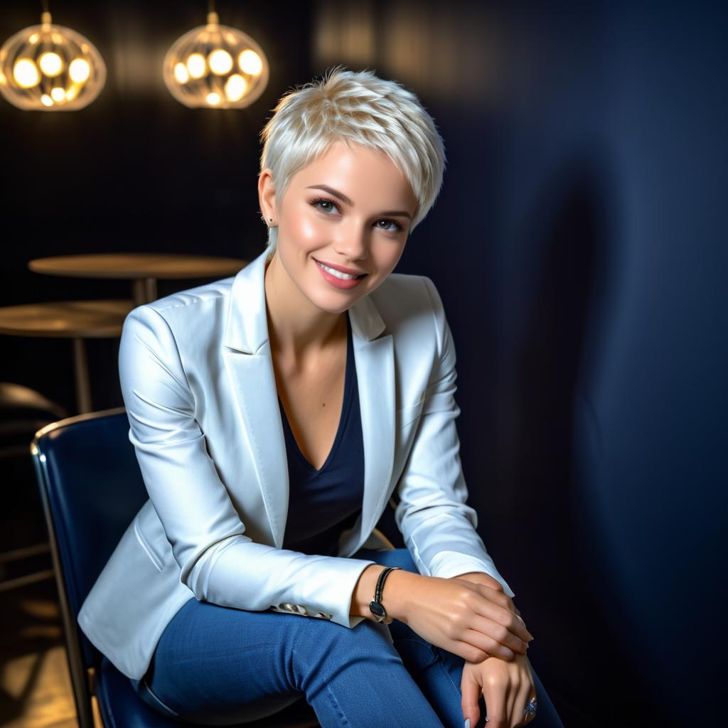 Stylish Young Woman in White Blazer