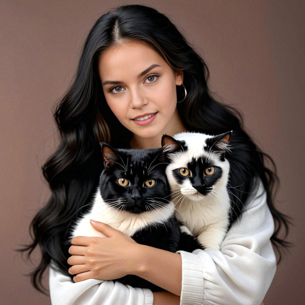 Young Woman with Cats - Heartwarming Bond