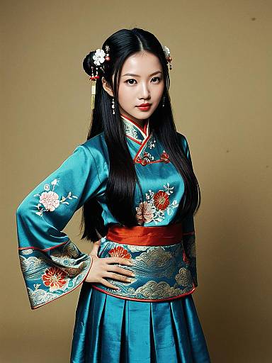 Woman in Traditional Alitaptap Dance Costume with Floral Embroidery