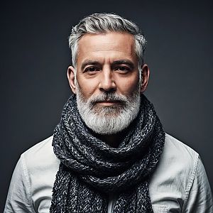 Distinguished Middle-Aged Man with Silver Hair and Beard