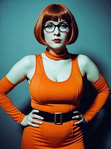 Woman in Velma Halloween Costume Editorial Cosplay Portrait