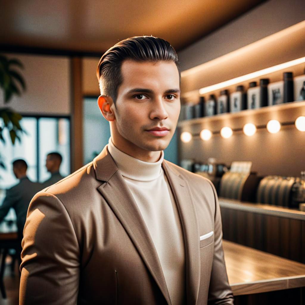 Stylish Young Man in Tailored Suit at Café